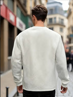 Men'S Spring Autumn Casual Long Sleeve Sweatshirt Daily All-Match Heavy Jacquard Round Neck Sweatshirt, Regular Fit, Outdoor, Crew Neck, Geometric Print - White