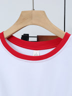 20pcs Women's Colorblock T-Shirt Single Piece, Hand-Drawn Line Art Couple Holding Hands with Heart Print, Colorblock Summer  Sleeve Crew Neck Short Sleeve T-Shirt - Breathable Crew Neck Casual Sport Top, Loose Fit Spring Festival Trendy Apparel - Red+white
