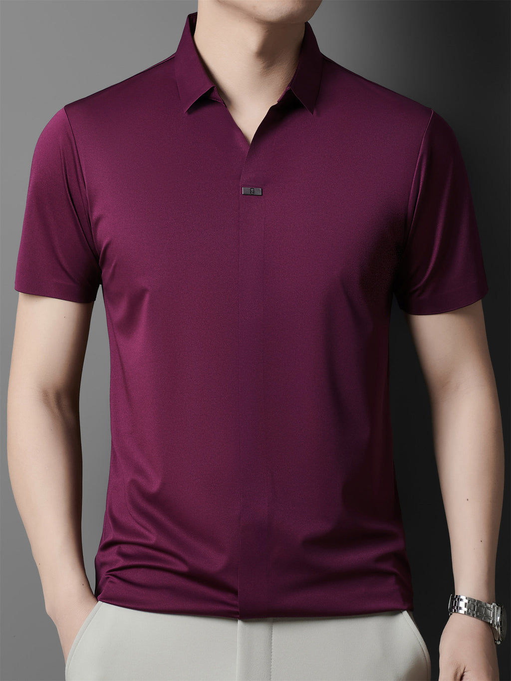 Summer New Men'S Short Sleeve Polo Shirt with Stand-Up Collar, Easy Business Casual High-End Breathable Half Sleeve T-Shirt Men'S Wear Cloud Ding Crown - Burgundy