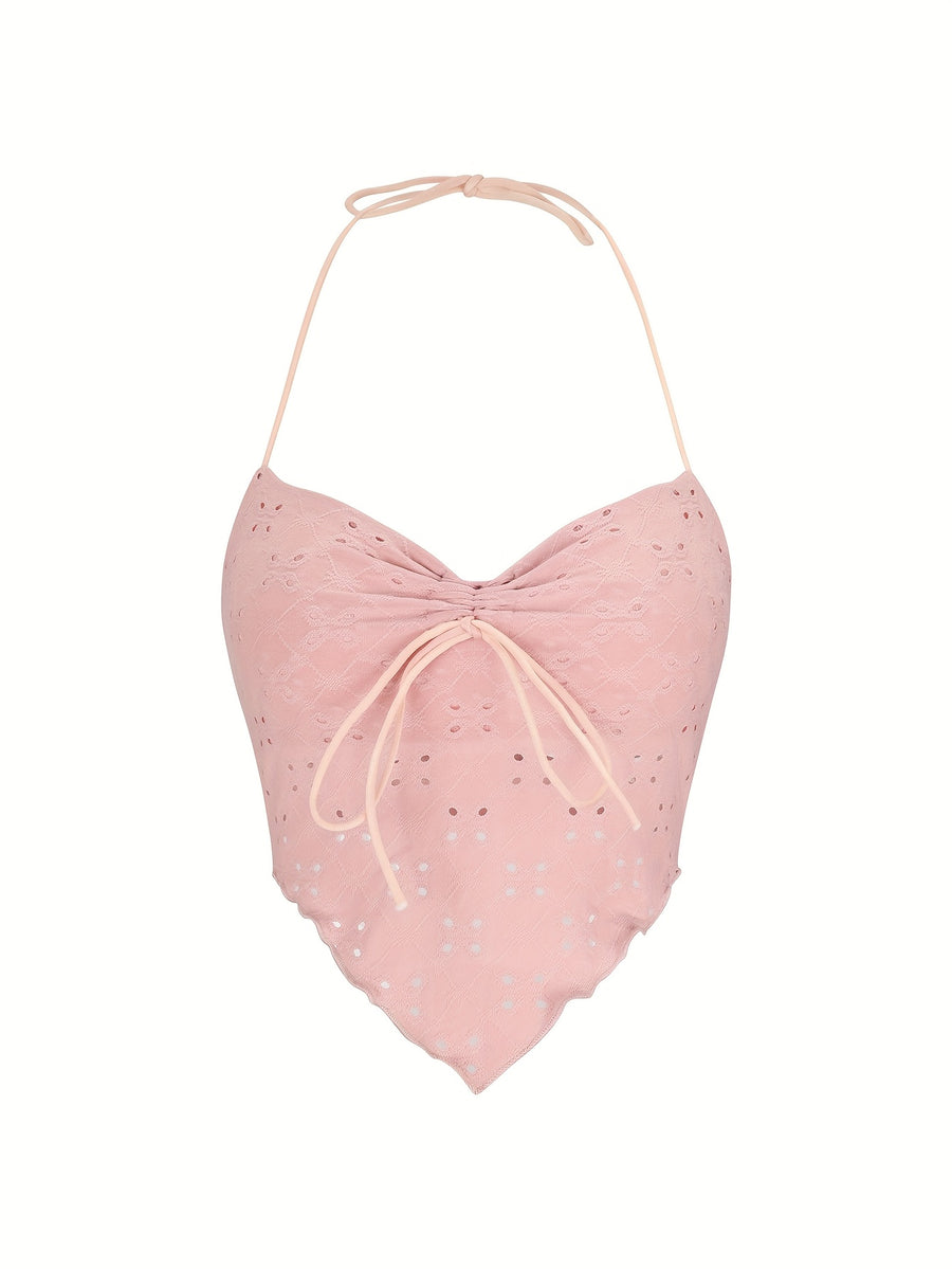 Y2K Drawstring Backless Camisole Top - Pink