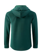 Men'S Waffle Knit Hooded Jacket - Button-Up Workwear Coat - Casual Jacket with Pockets - Spring And Autumn Commute Outfit - Korean Style for Outdoor Activities, Camping, Hiking - Green