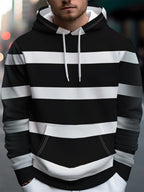 [Printed Design - Not Textured] Men'S Individual Trendy Street Style Hooded Sweatshirt Black And White Striped - Full Street Style, Rich And Artistic Pattern Elements, Easy to Create Individual Style, Drawstring Design Adds Casual Feel - Mixed colors