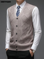 Men'S Thick, Chunky Knit Sweater Vest, Warm Casual Layering Top for Fall And Winter - Camel
