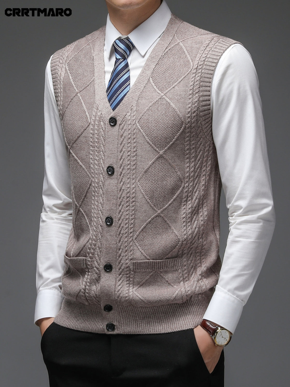 Men'S Thick, Chunky Knit Sweater Vest, Warm Casual Layering Top for Fall And Winter - Camel