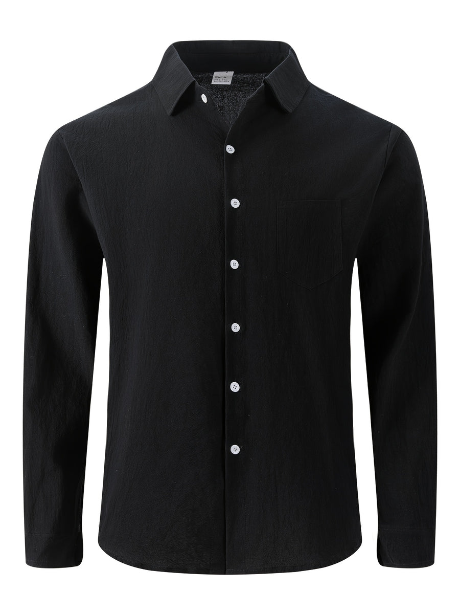 Men'S Linen Long Sleeve Collar Button-Up Shirt 3pcs Set, Casual Lapel Pocket Top, Lightweight Breathable Loose Fit, Suitable for Men'S Beach Vacation And Daily Wear - Mixed Color 1