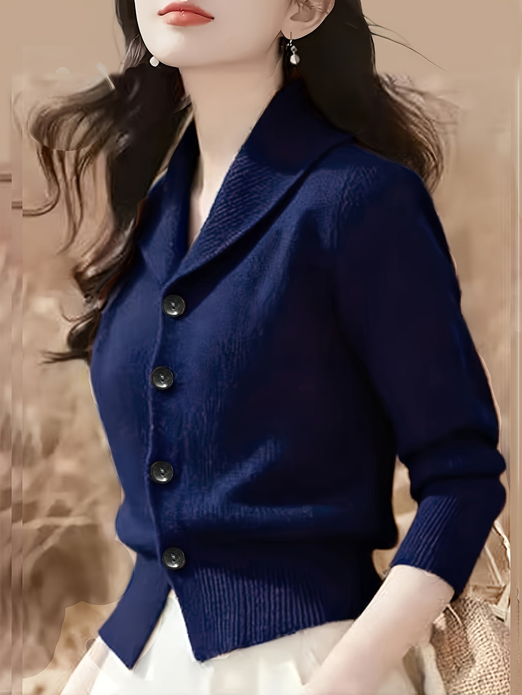 Women's Turn- Collar Cardigan Coat - Navy Color