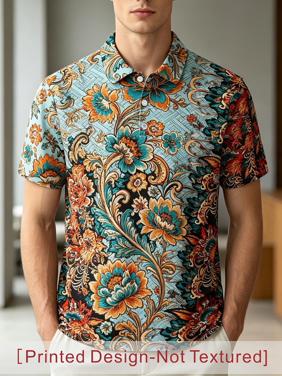 Digital Print - New Short Sleeve Polo Collar Men'S Digital Print All-Over Design Cool Summer Men'S Top [Print Design-Not Textured] - Multicolor A