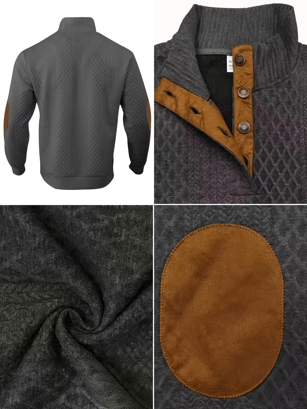 5pcs Set Men's Textured Jacquard Knit Vintage Casual Button-Up Stand Collar Long Sleeve Top, Versatile Basic Solid Color for Autumn/Winter Outings and Home Wear - Dark Gray 2 + Khaki 2 + Sky Blue