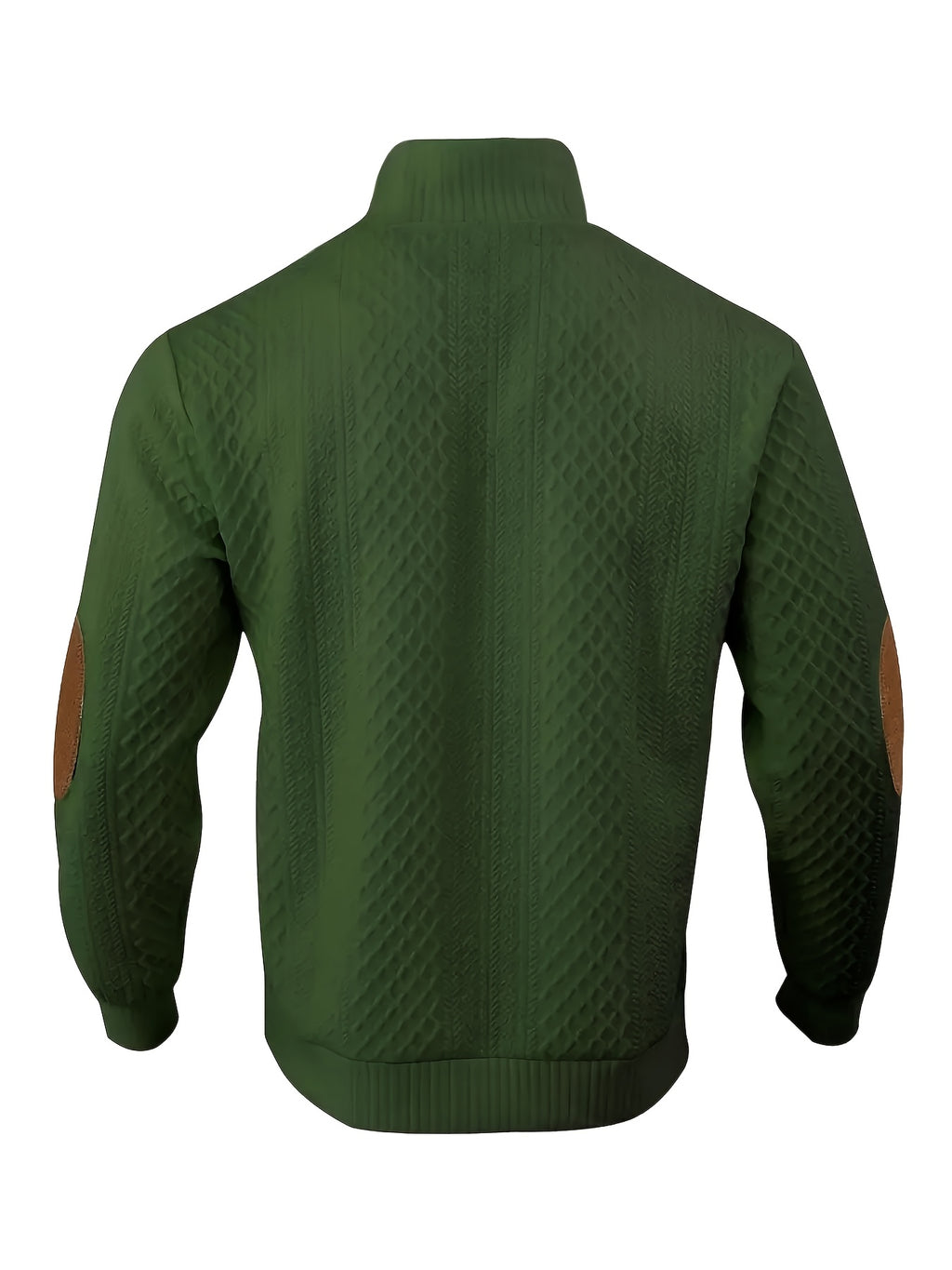 Men's Stand Collar Textured Jacquard Knit Henley Shirt with Light Luxury Buckle Patchwork, Long Sleeve Autumn/Winter Business Top - Green