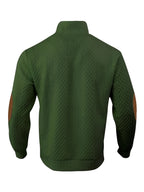 Men's Stand Collar Textured Jacquard Knit Henley Shirt with Light Luxury Buckle Patchwork, Long Sleeve Autumn/Winter Business Top - Green
