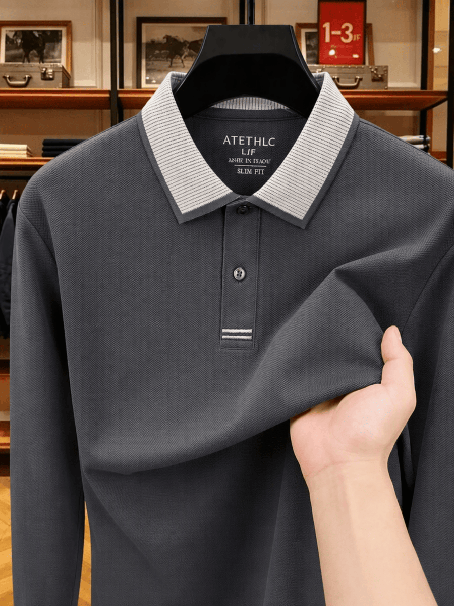Men's Clothing Christmas Gift Father's Day Golf Fishing Tennis Casual Long Sleeve Polo Shirt Long Sleeve T Shirt New Spring Autumn Middle Aged Men Cotton Lapel Polo Shirt Pique Plain Weave Business Casual Top for Men - Dark Gray
