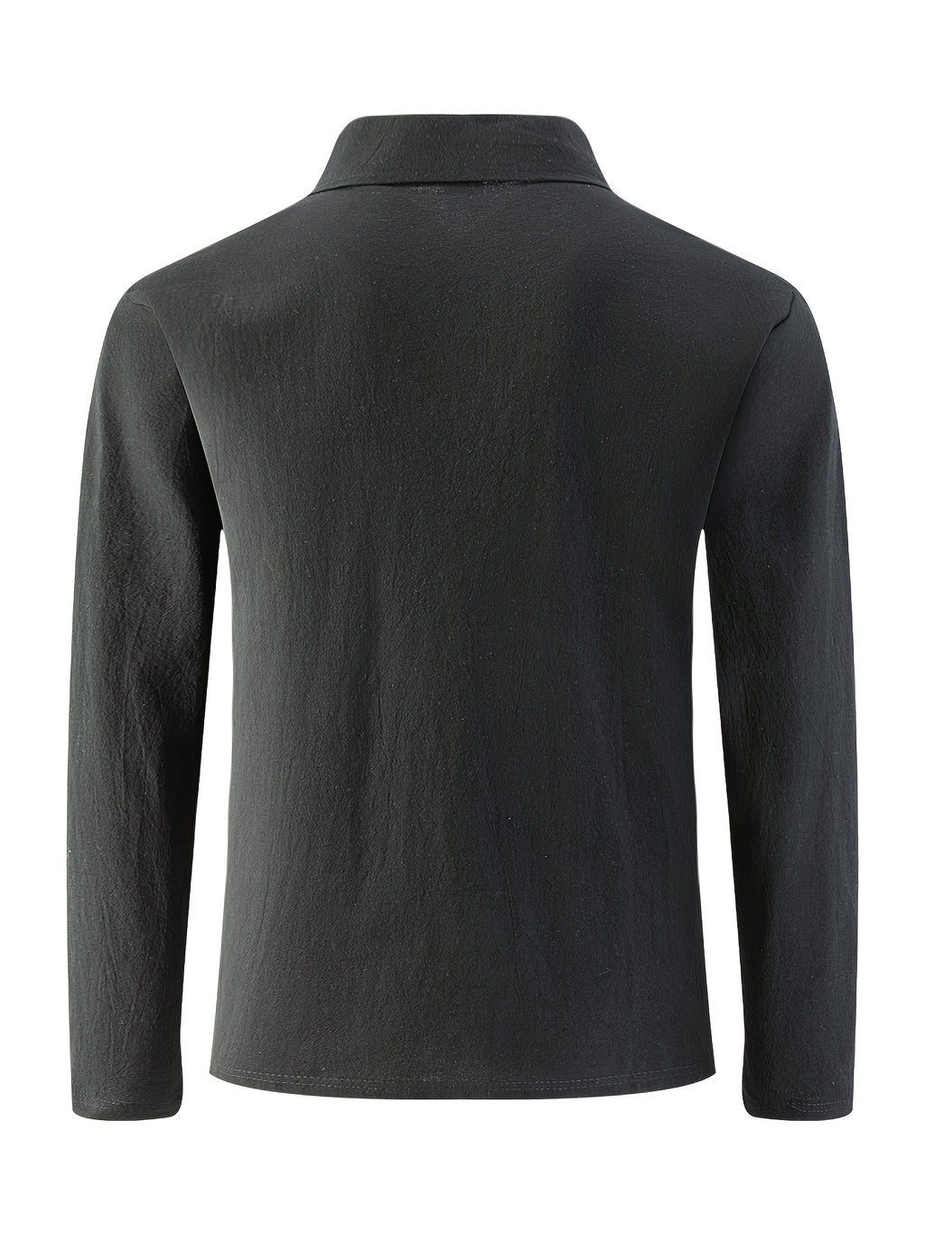 Men's Linen Long Sleeve Polo Shirt, Henley Button Placket Collared Top with Chest Pocket, Lightweight Breathable Casual Shirt for Daily Beach Vacation Wea - Black