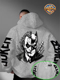 Men'S Warner DC Comics Enthusiast Autumn Winter Hooded Sweatshirt, Batman Joker Half-And-Half Black White Sketch Double-Sided Print Loose Casual Hoodie, Suitable for Superhero Fans, Campus Daily Outings, Casual Shopping - Light Grey
