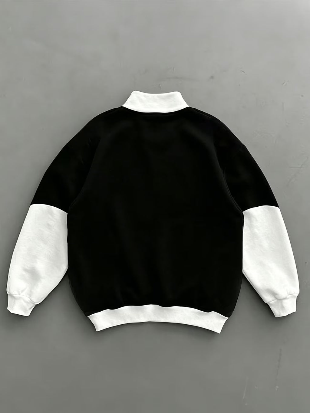 Men'S Individual Multi-Pattern Geometric Print Stand-Collar Sweatshirt, Black And White Contrast Color Patchwork Design, Quarter-Zip with Stand-Collar, Milan Element Sweatshirt - Black