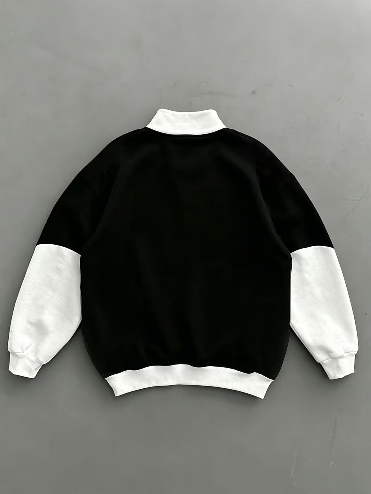 Men'S Individual Multi-Pattern Geometric Print Stand-Collar Sweatshirt, Black And White Contrast Color Patchwork Design, Quarter-Zip with Stand-Collar, Milan Element Sweatshirt - Black