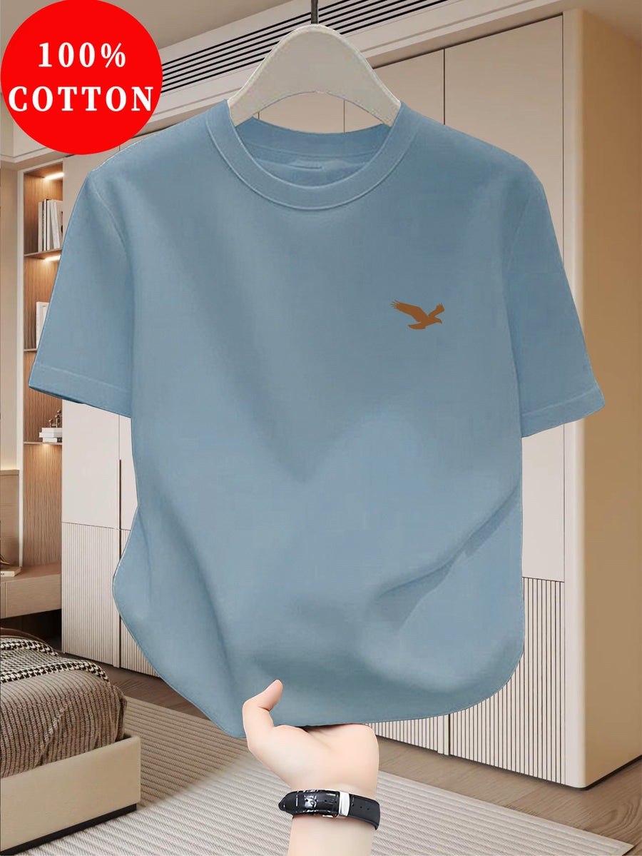 100% Men's T-Shirt, Summer Lightweight Breathable Sweat Absorbent for Outdoor and Home Wear - Peacock Blue