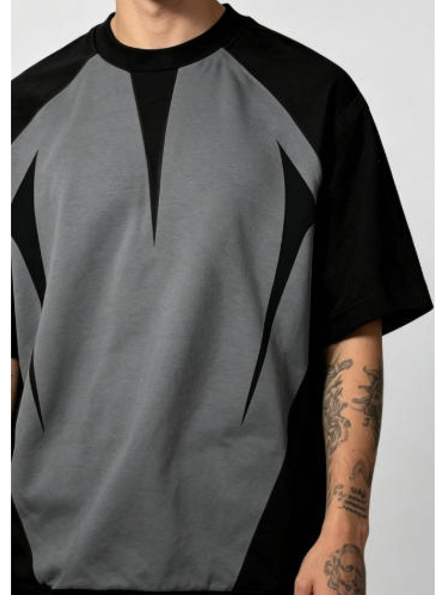Men's Digital Print T-Shirt, Summer Geometric Line Short Sleeve, Loose Fit, Comfortable, Breathable, Versatile, Trendy, Minimalist Style, Black, White, and Gray Color Palette, Crew Neck, Casual Sportswear Top, High Street Fashion, Versatile Style - Mixed colors