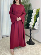 Women's Elegant Green Flared Sleeve Long Dress, Loose Fit, Versatile for All Seasons, Suitable for Home, Festive, and Traditional Attire - Burgundy
