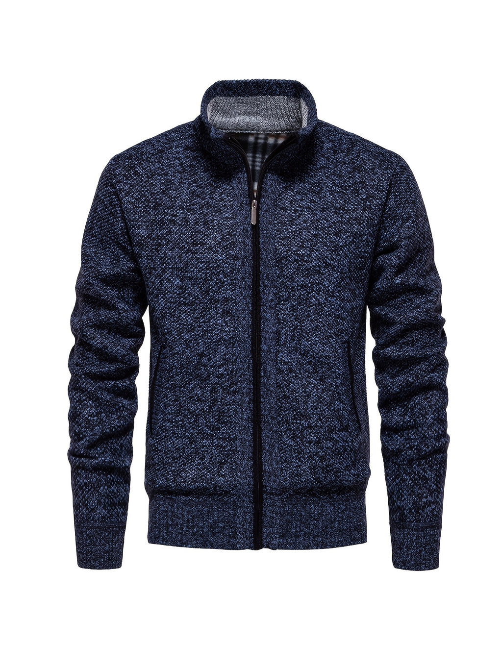 Men's Autumn and Winter Mixed Color Knitted Sweater, Comfortable and Warm, Very Durable Knitted Texture Sweater Jacket, Casual Style, Versatile for Daily Commuting Winter Clothes for Men - Navy Color