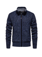 Men's Autumn and Winter Mixed Color Knitted Sweater, Comfortable and Warm, Very Durable Knitted Texture Sweater Jacket, Casual Style, Versatile for Daily Commuting Winter Clothes for Men - Navy Color