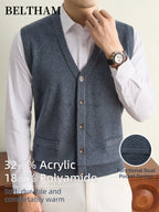 New Autumn Winter Men'S Knit Vest, Ideal Gift for Dad And Husband, with Pockets Warm Cold Resistant Soft Cozy Sweater Waistcoat, Minimalist Elegant Versatile Sleeveless Top for Daily Business Casual Camping Wear - Medium Gray