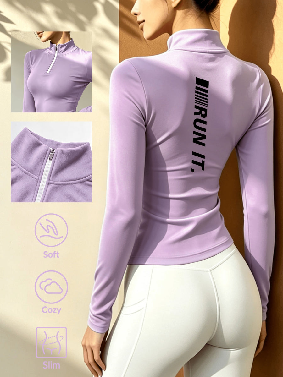Women's Soft Zip-Up Base Layer Top, Ideal for Cycling,, and Activities During the Cold Autumn and Winter Seasons - Taro Purple