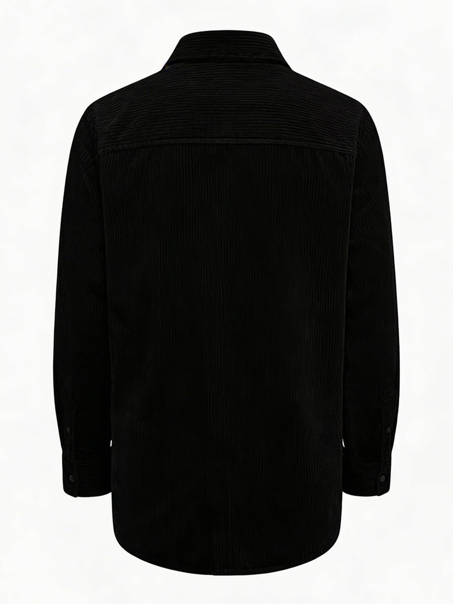Men'S Fashion Versatile Casual Long-Sleeve Shirt, Multiple Colors Available, Pocket Design Corduroy Top Shirt Jacket - Black