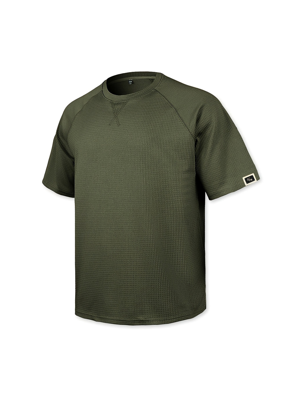 Men'S Waffle Knit Crew Neck T-Shirt, Lightweight And Breathable Short Sleeve Casual Tee with Premium Fashion Handcrafted Labeling. Comfortable Loose-Fit Summer Top Perfect for Daily Wear, Street Style, Vacations, Travel, Outdoor Activities - Army Green