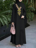 Black Exquisite Ethnic Style Printed Muslim Women'S Robe, Middle Eastern Dubai Temperament Long Dress, Loose And Flowing, Prayer Banquet Outdoor Multi-Scene Wear, Islamic Clothing, Headscarf Additions Not Included - Mixed colors
