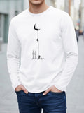 [Print Design - Not Textured], Men'S Long Sleeve T-Shirt, Trendy Graphic Print, Comfortable And Breathable for All Seasons, Casual Outing Essential, Machine Washable - Mixed Color 4