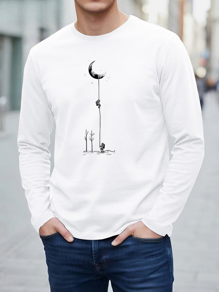 [Print Design - Not Textured], Men'S Long Sleeve T-Shirt, Trendy Graphic Print, Comfortable And Breathable for All Seasons, Casual Outing Essential, Machine Washable - Mixed Color 4