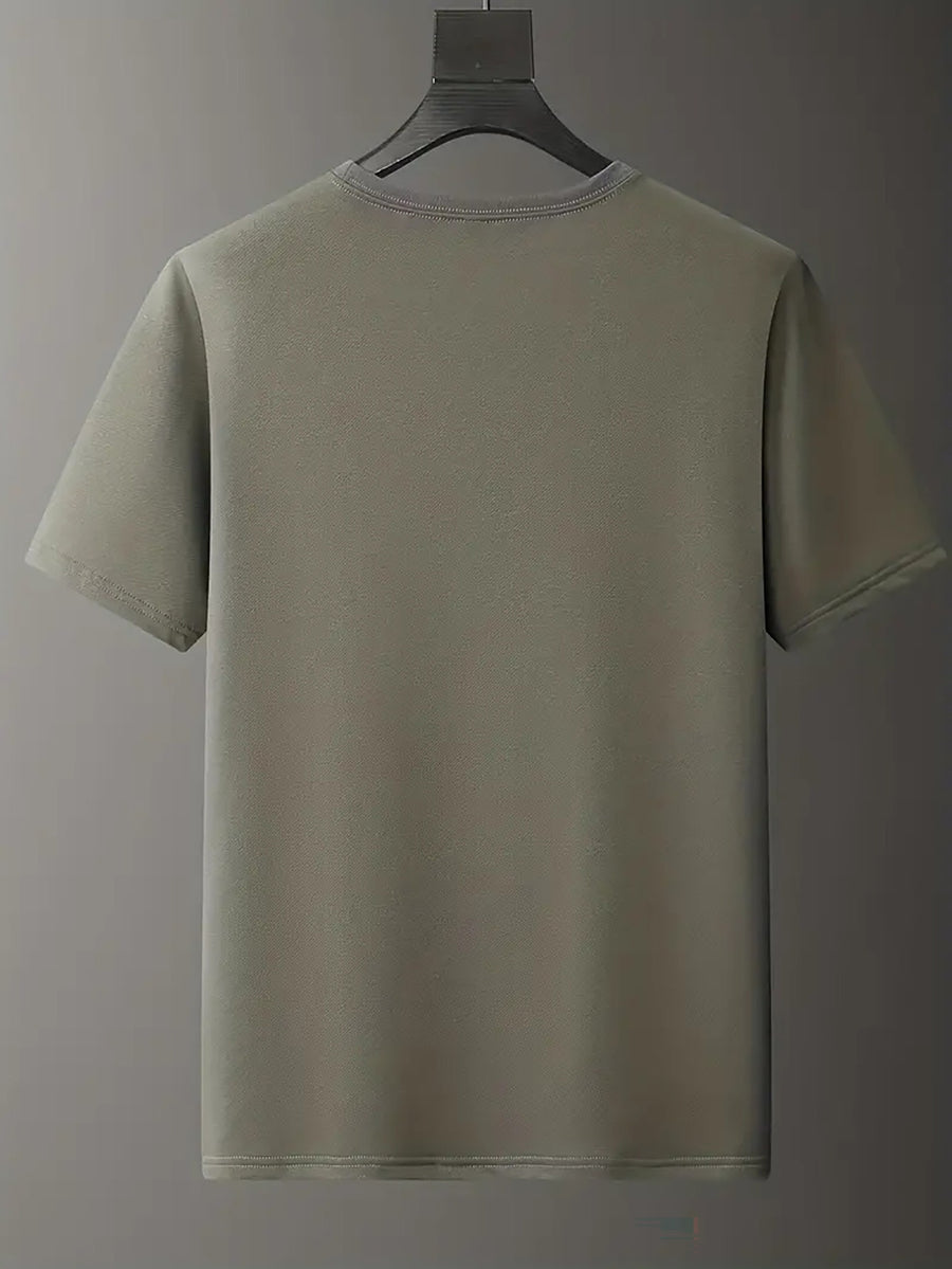Men'S Casual Classic Sleeve Print T-Shirt with Text, Round Neck Comfortable Polyester Fabric, Stylish Streetwear for Daily Wear, Men'S Fashion - Graphite Color