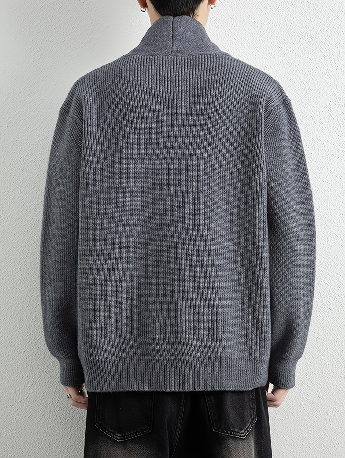 1pc Men'S Pit-Stripe Knit Cardigan, Irregular Diagonal Button V-Neck Design Loose Casual Fall Winter Off-Shoulder Fit Daily Commute Outerwear Sweater Jacket - Grey
