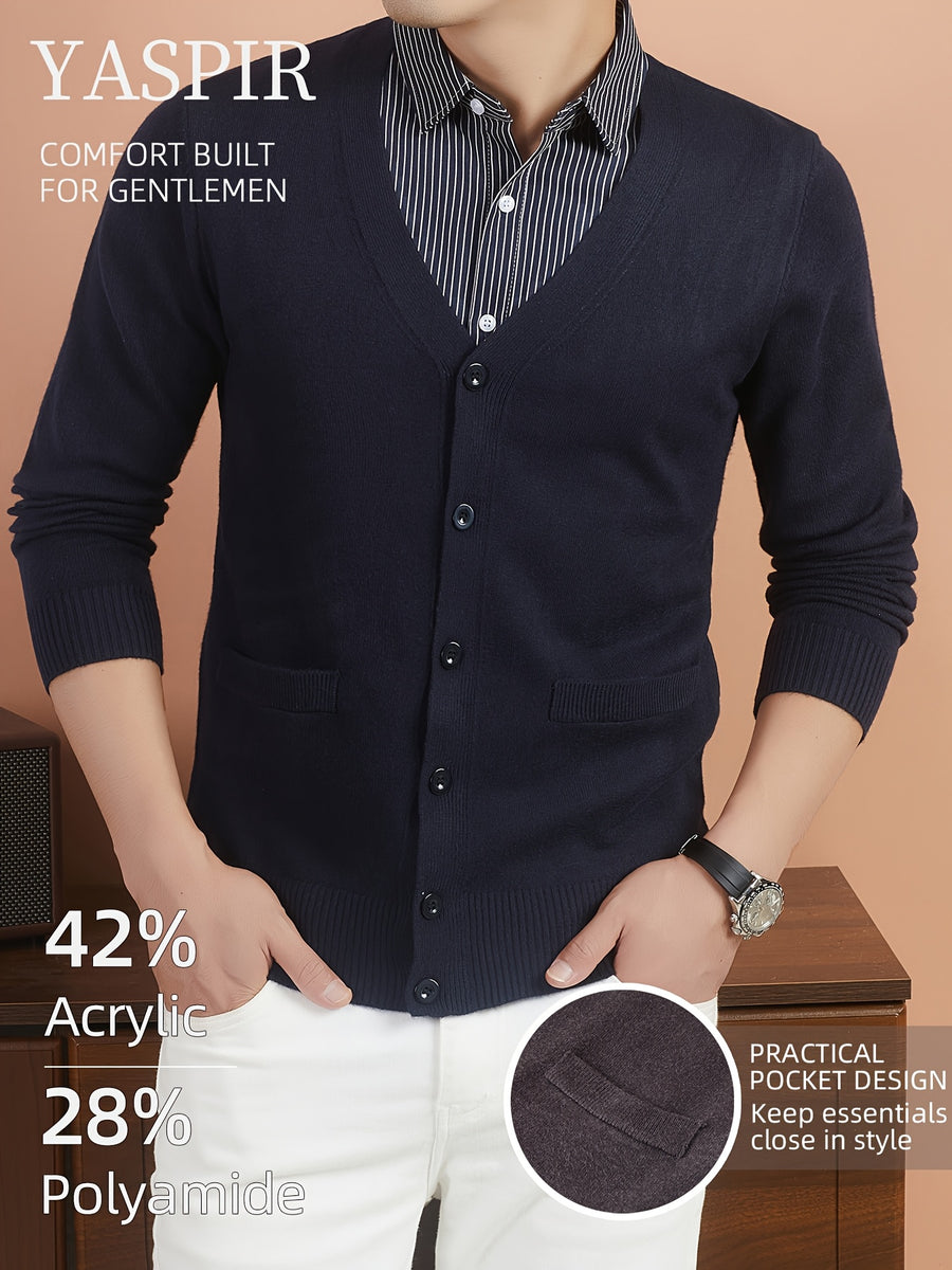 Men'S Layered Polo Collar Cardigan Design, Lightweight Refined Knitwear in Timeless Old Money Style, Perfect for Casual, Outdoor & Everyday Wear - Navy Color