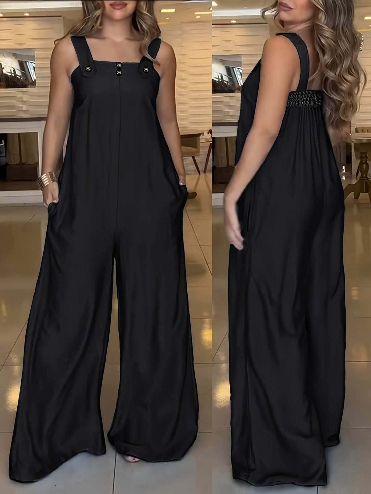 Summer New Casual Versatile Street Style Strappy Jumpsuit for Women - Black