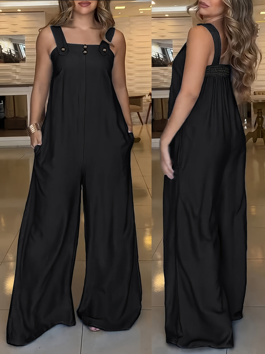 Summer New Casual Versatile Street Style Strappy Jumpsuit for Women - Black