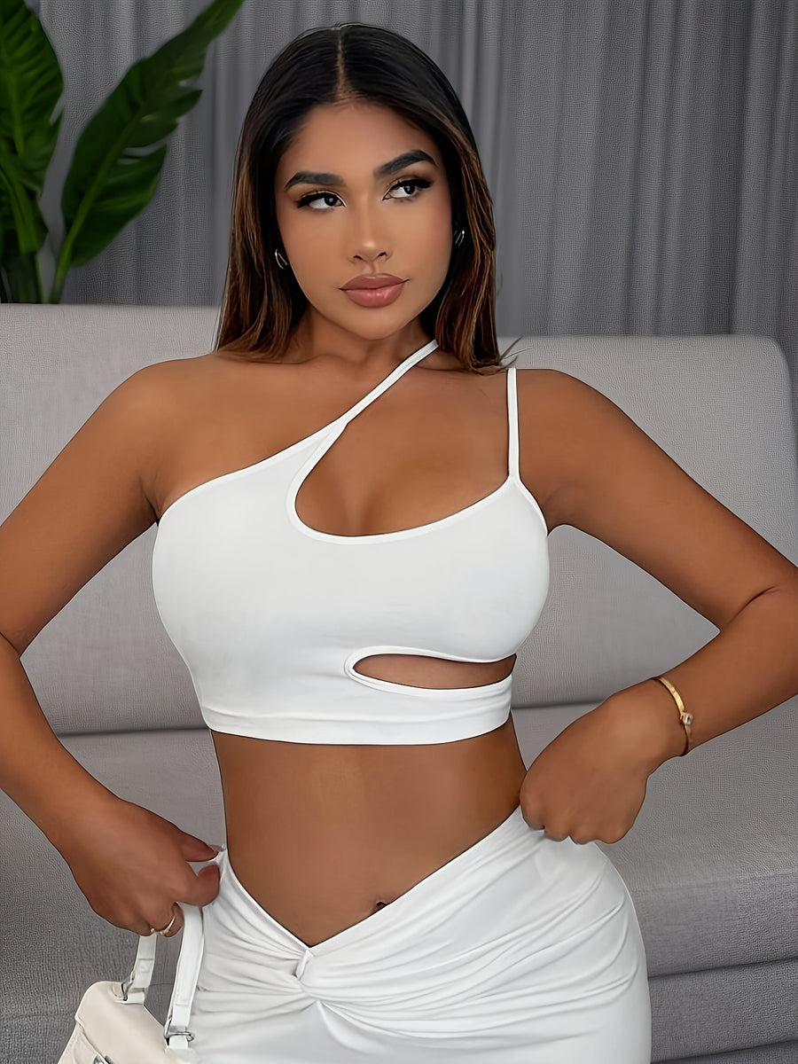 New Fashion Versatile Camisole Women'S Sexy Off-Shoulder Base Layer Street Casual Crop Spaghetti Strap Ladies Cami Top - White