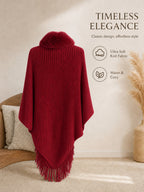 Women's Loose-fitting, Batwing-sleeve, Cape-style Cardigan; a Reversible Wrap with a Shawl Collar-a Stylish Piece for Casual Attire and a Great Gift for Autumn and Winter. - Deep Red