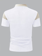 Men'S Casual New POLO Shirt, Soft Textured Fabric, Patchwork Details, Outdoor Casual Business Breathable Short-Sleeve Polo Shirt Golf Shirt - Apricot White