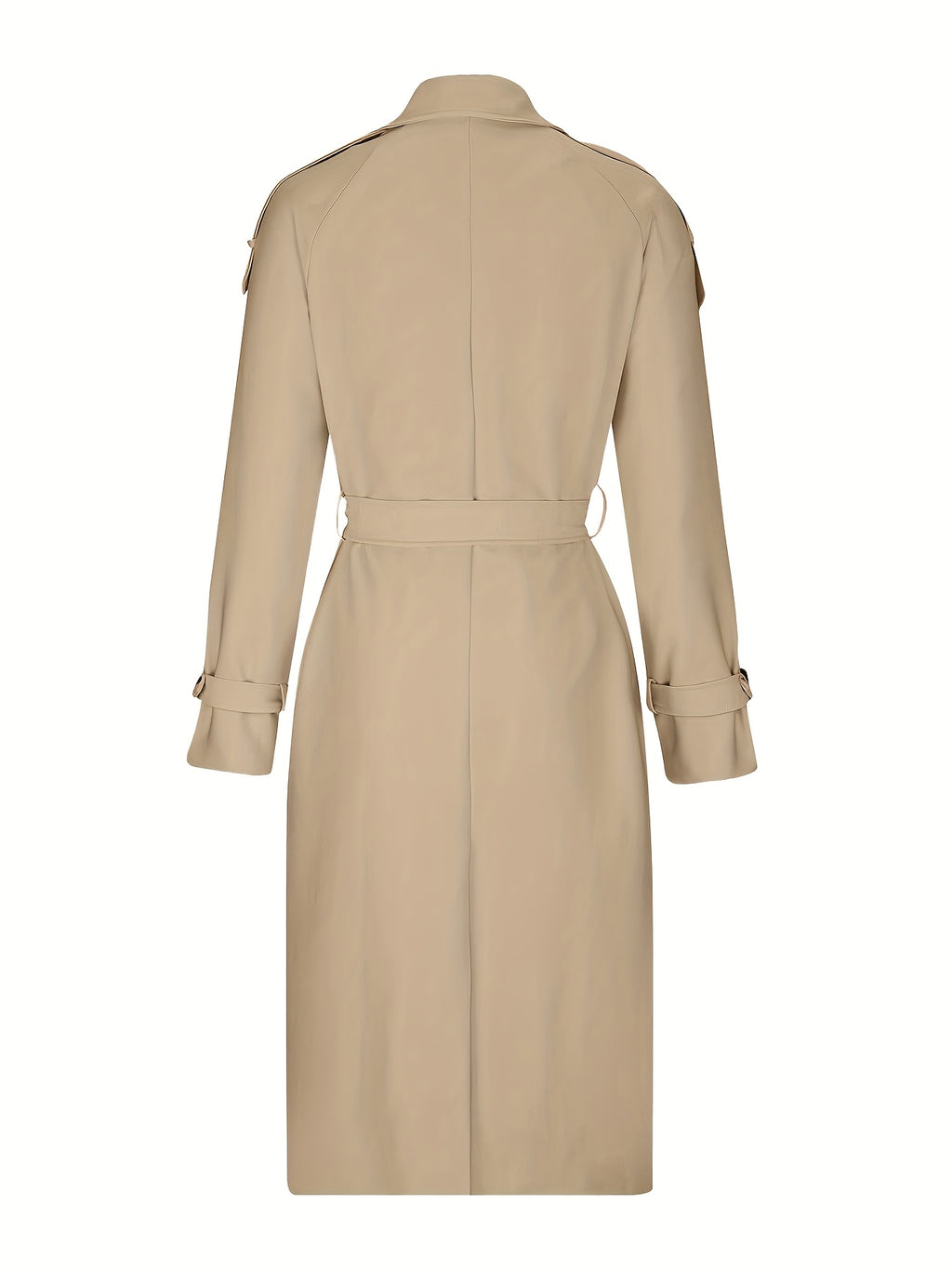 Women'S Autumn Winter Casual Temperament Solid Color Trench Coat Mid-Length Outerwear - Khaki