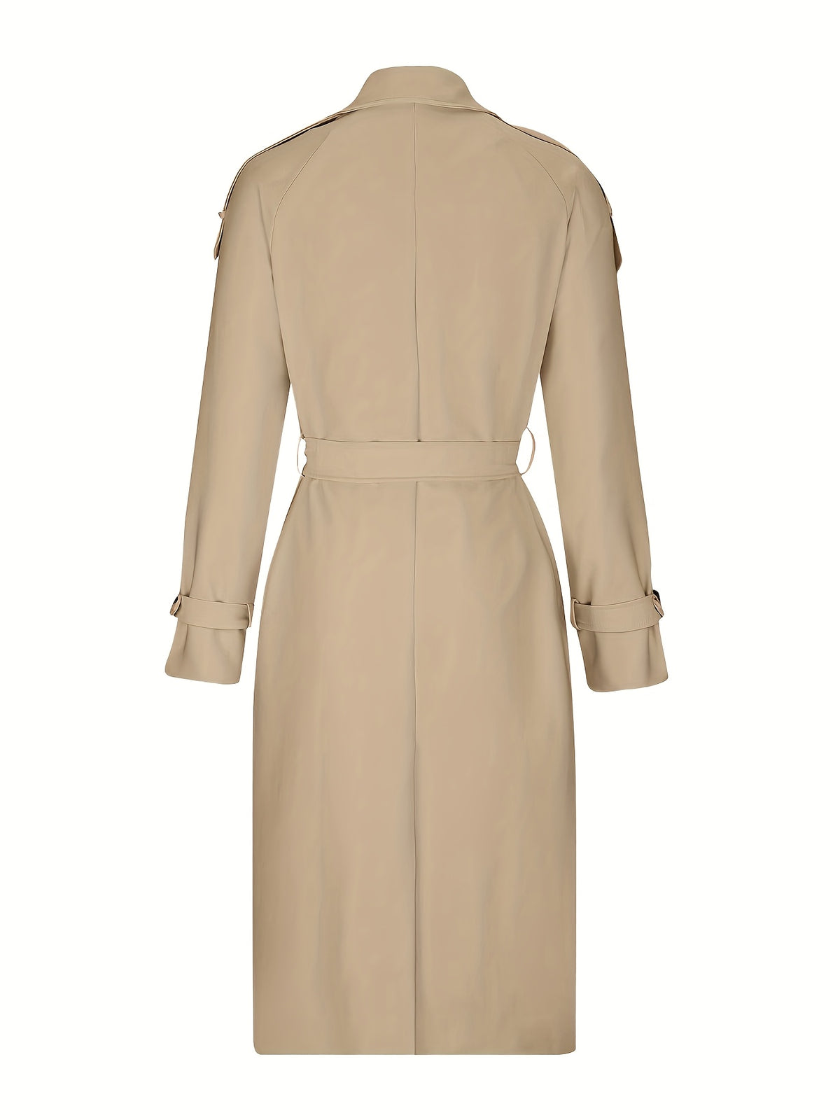 Women'S Autumn Winter Casual Temperament Solid Color Trench Coat Mid-Length Outerwear - Khaki