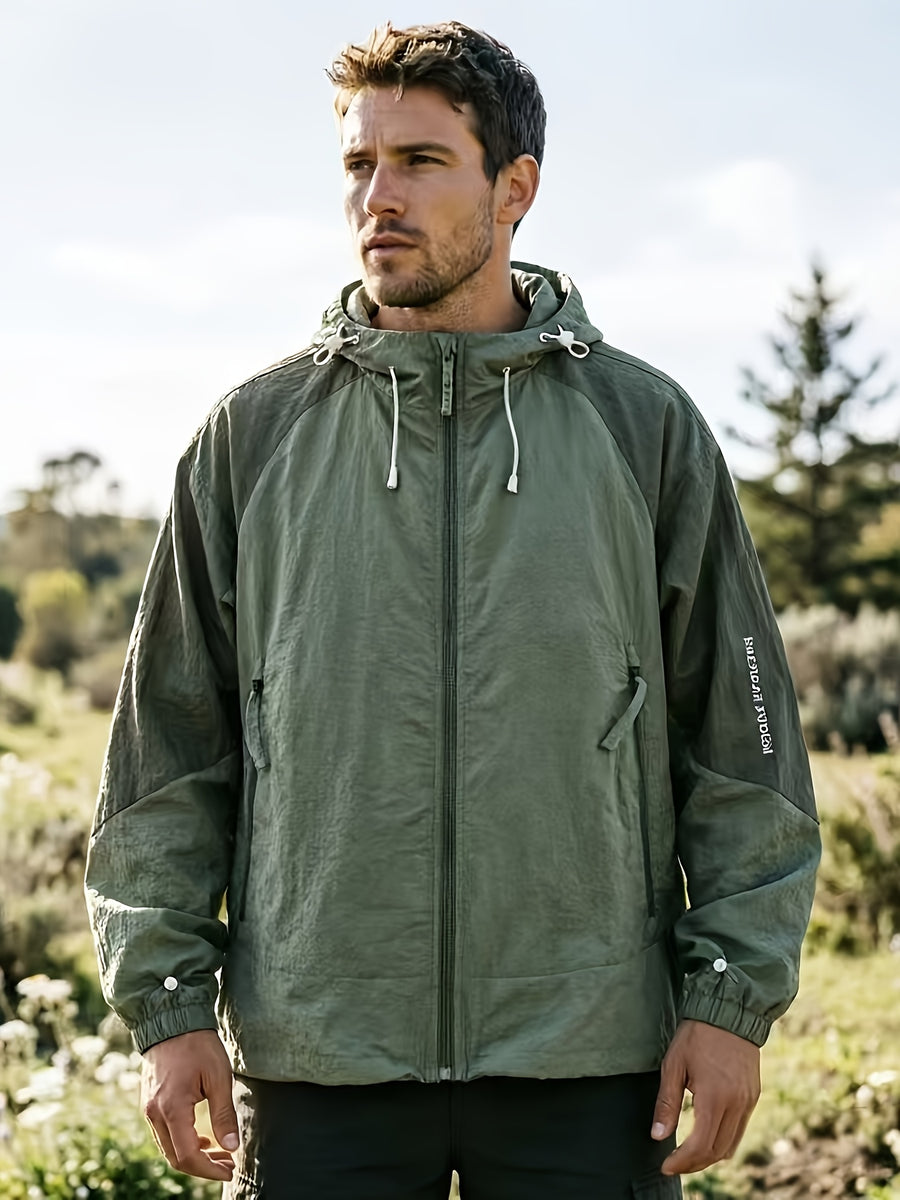 Men'S Hooded Jacket, Summer Lightweight Outdoor Jacket, Breathable Casual Coat, Zippered Pockets, Suitable for Fishing, Running, Hiking And Outdoor Travel, Ideal for Summer Outdoor Activities And Sports - fern green