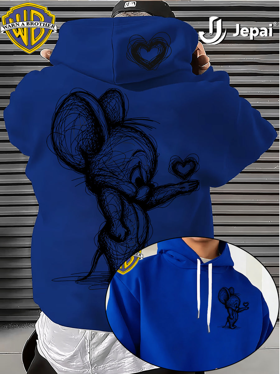 Official Warner Bros., Trendy Cool American Street Style Classic Character Theme Print Hoodie, American Street Style Unisex Long Sleeve Top, Suitable for Daily And Outdoor Activities, Ideal Warm Outerwear Choice for Autumn And Winter! - Blue