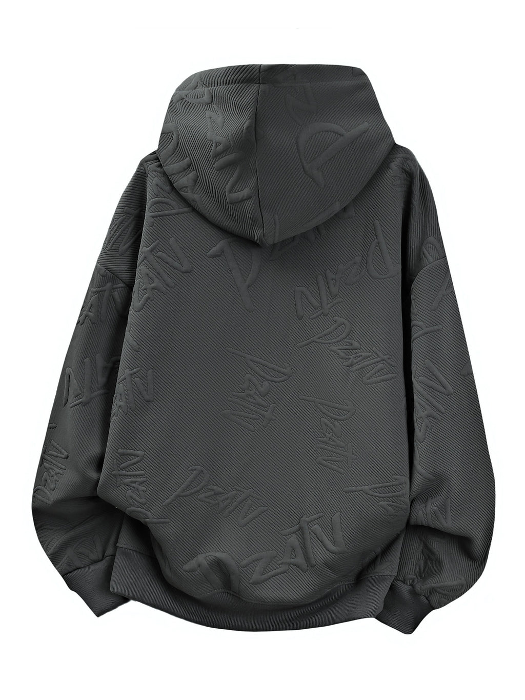 Men'S Jacquard 3D Letter Hooded Sweatshirt Solid Texture Oversized Drop Shoulder Pullover Casual Street Style Drawstring Kangaroo Pocket Daily Top - Dark Gray