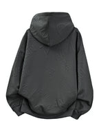 Men'S Jacquard 3D Letter Hooded Sweatshirt Solid Texture Oversized Drop Shoulder Pullover Casual Street Style Drawstring Kangaroo Pocket Daily Top - Dark Gray