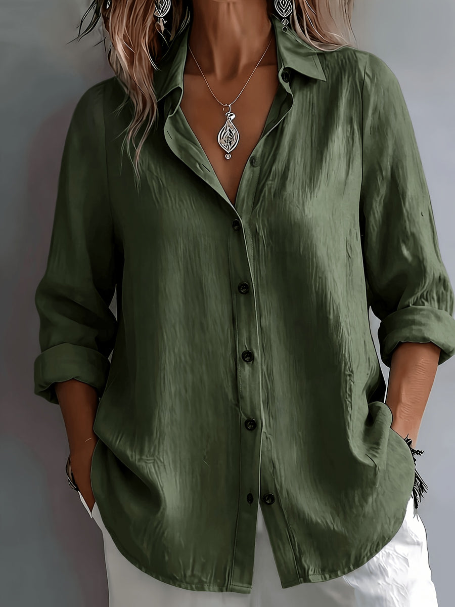 BK260503047 Women'S Solid Color Shirt, Easy to Dry And Soft Texture, Elegant And, Commute Layering Versatile Shirt - Dark Green
