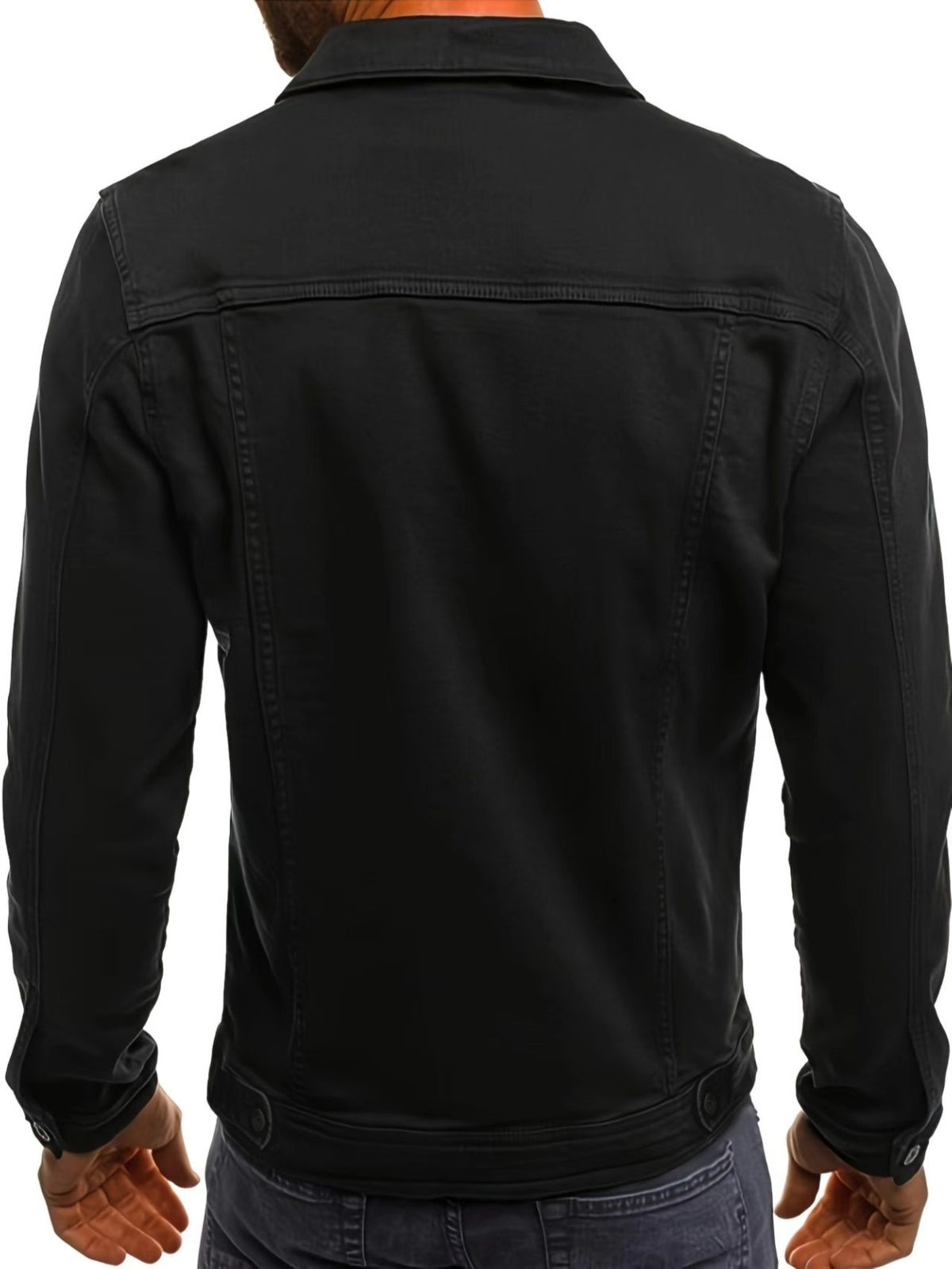 Men's Black Denim Jacket Basic Casual Coat - Black