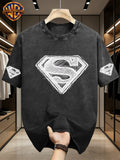 Superman Logo Hand Drawn Sketch Print T-Shirt for Men with A Niche Design Sense, Superhero Anime Peripheral Top - Black