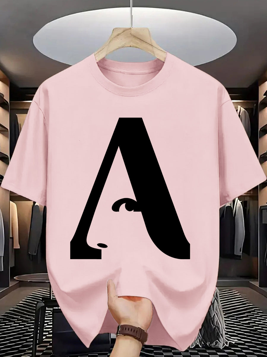Men's T-Shirt with Letter A Print - Casual Wear - Pink Color
