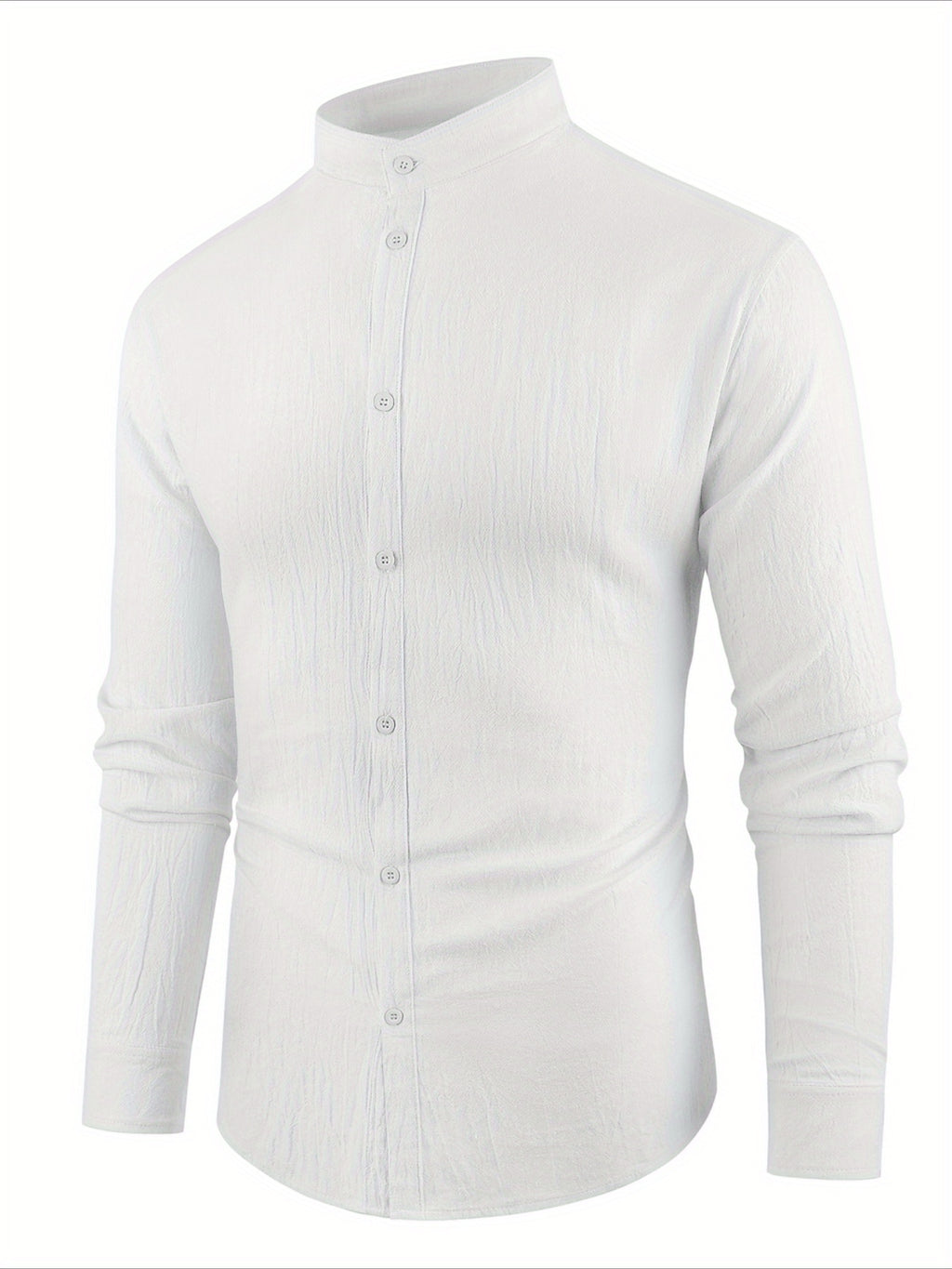Men'S Casual Shirt Spring Summer Solid Color Dress Shirt Stand Collar Casual Lightweight Shirt Men'S Top - White
